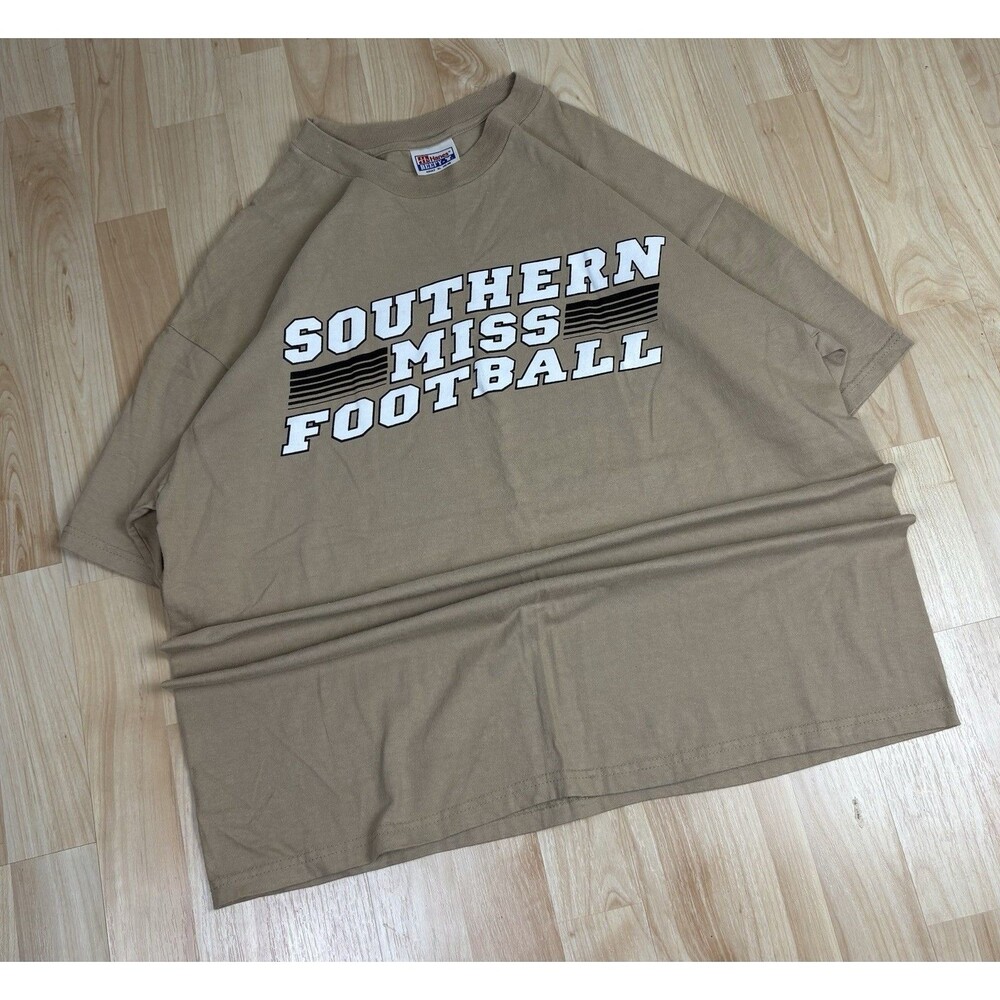 Vintage 90s Southern Mississippi Football Graphic T-Shirt / Beige / Size XL